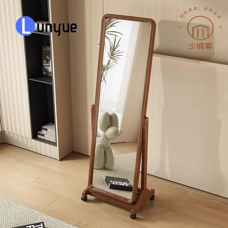 Full Length Floor Mirror Solid Wood Frame Movable Standing Dressing Mirror for Bedroom Living Room Adjustable Vertical Home