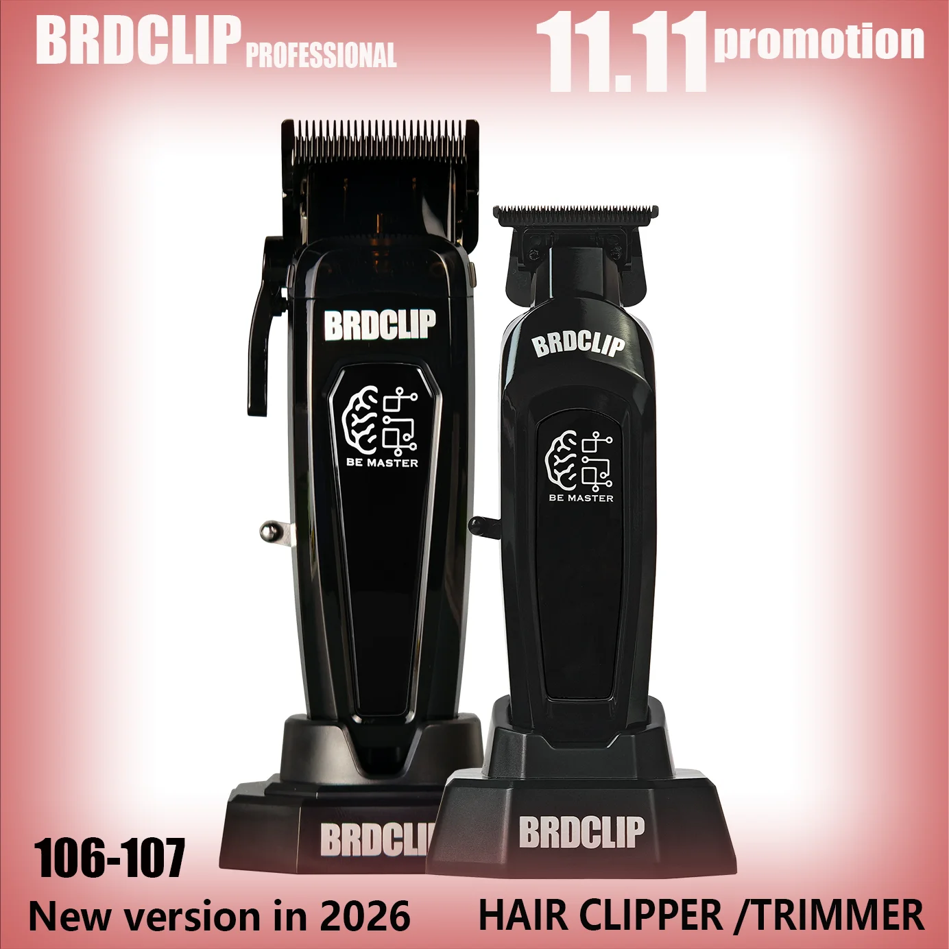 

2026 New BRDCLIP 106 107 Professional Barber 2pcs Kit Base Charger 7500RPM Hair Clipper DLC Blade Salon Hair Trimmer for Men