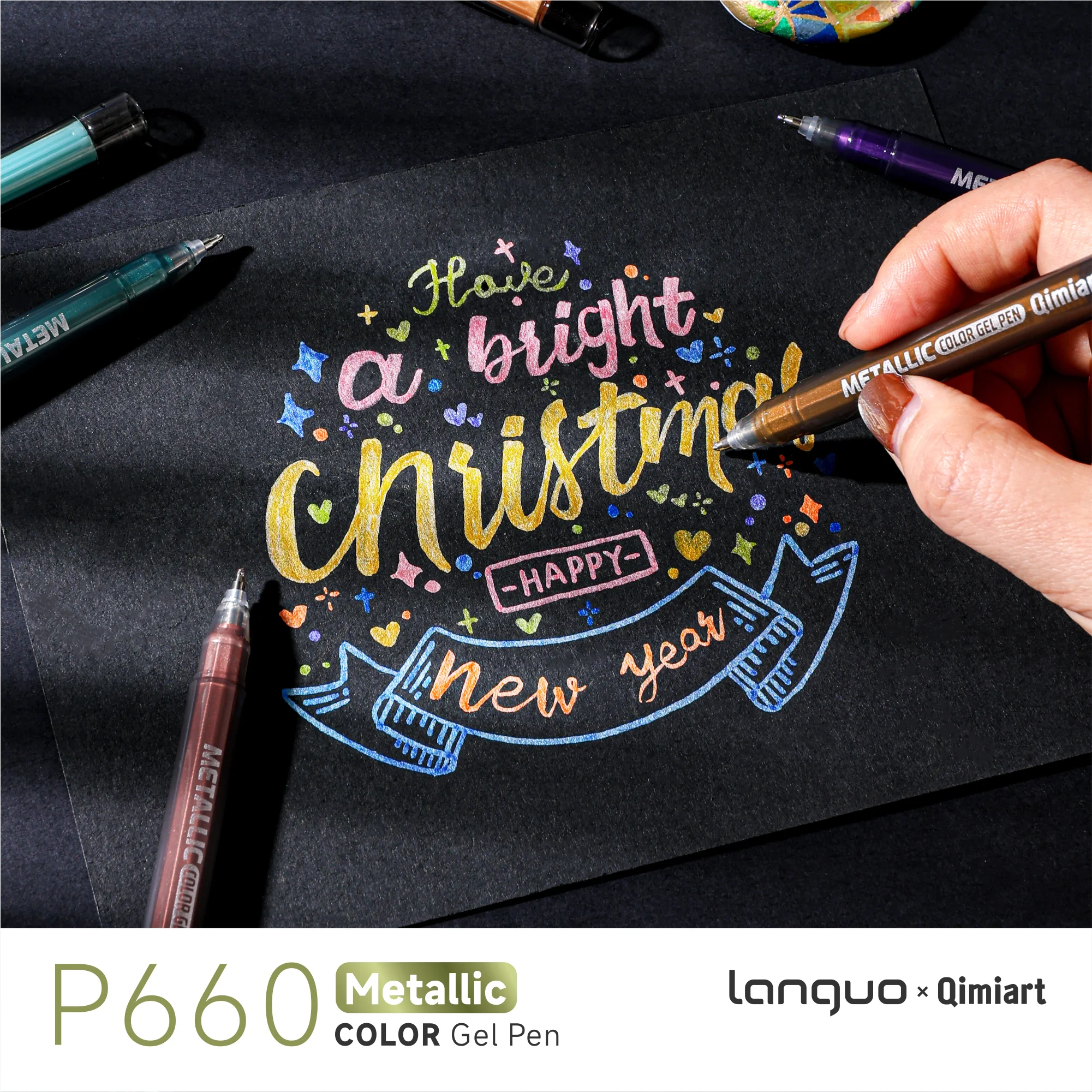 Languo 3D Dreidimensionaler 48-Farben Metallic-Malstift mit 1. 0-mm-Spitze aus Edelstahl, stabiler und gleichmäßigere Tintenausgabe, metallische Glanztextur, stärkere Farbdeckung, geeignet für verschiedene Materialien, wasserfest und lichtbeständig, sehr satte Farben, erfüllt mehrere Zeichnungsbedürfnisse, geeignet zum Zeichnen, Schreiben, Markieren, DIY... Nagelkunst, Glas, Keramik – Detail 12