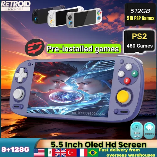 Retroid Pocket 5 RP5 consola de juegos portátil Retro consolas de videojuegos pantalla táctil OLED de 5,5 pulgadas SD865 8 + 128G Android13 PSP PS2