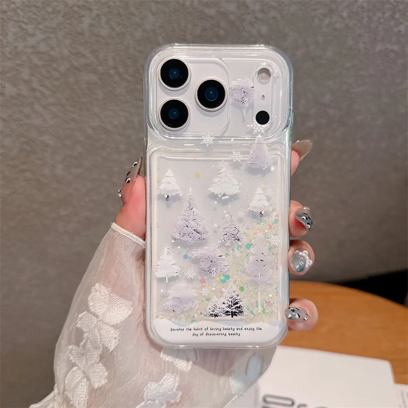 

Love heart Liquid Quicksand Tree Clear TPU Luminous Phone shell For iphone 17 Air 16 15 14 12 13 Pro Max Pearl Chain Case