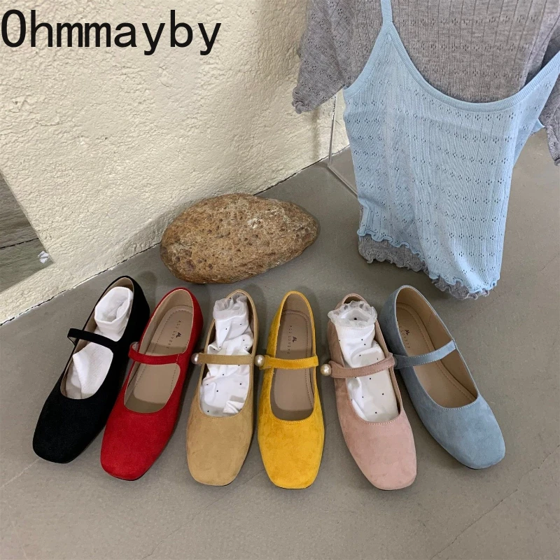 

Женские замшевые балетки с квадратным носком, элегантные туфли Мэри Джейн с ремешком и пряжкой, весенне-осенние, лаконичные, Zapatos De Mujer