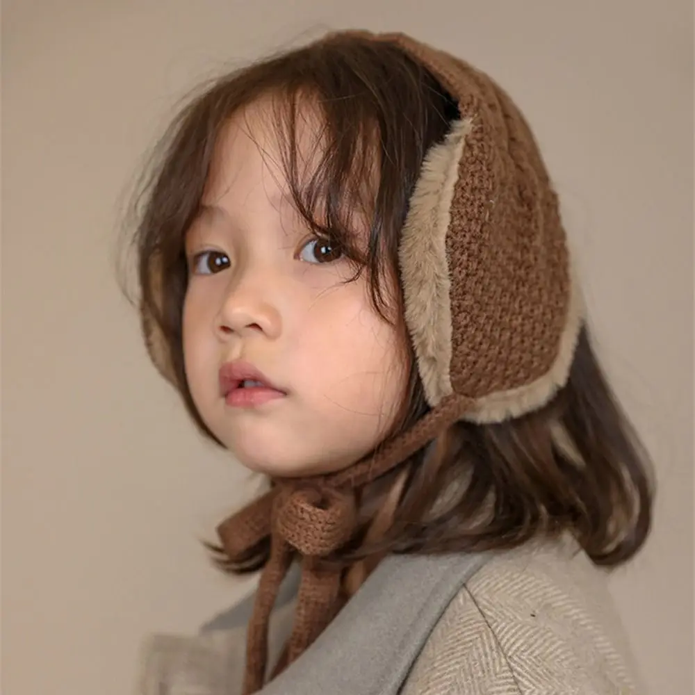 Portable Cold Protection Boys Girls Winter Warm Strappy Ear-Muffs Children Earflaps Thicken Knitted Earmuffs