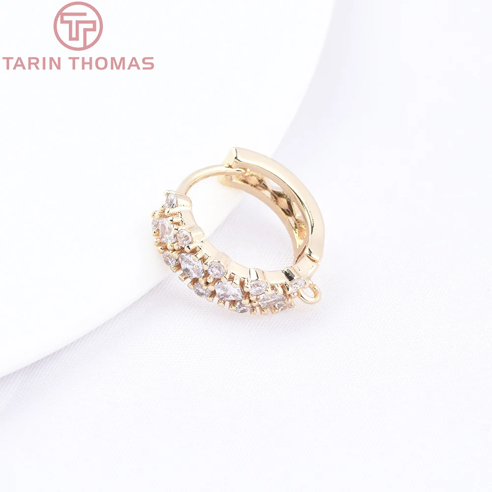 (9508) 4PCS 14x15MM 24K Gold Color Brass with Zircon Round Shaped Earrings Clasp High Quality DIY Jewelry Making Findings