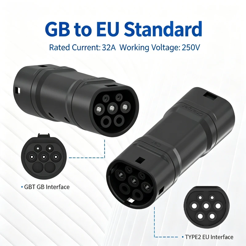 Premium GBT to Type 2 Adapter 32A 22kW 3 Phase EV Charging Connector GB/T to IEC 62196-2 High Conductivity Silver Plated