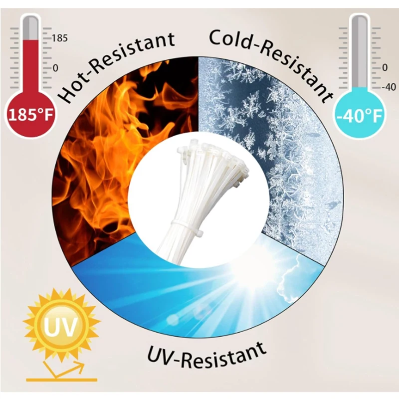 Black/White Self-Locking Nylon Ties Adjustable Multi-Purpose Cable Ties Quick Fix for Home Improvement Office And Outdoor Use