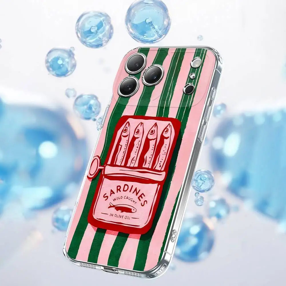 حافظة هاتف السردين المضحكة لهاتف آيفون 17,16,15,14,13,12,11,Plus,Pro,Max,Plus,E,Air,غطاء شفاف صغير