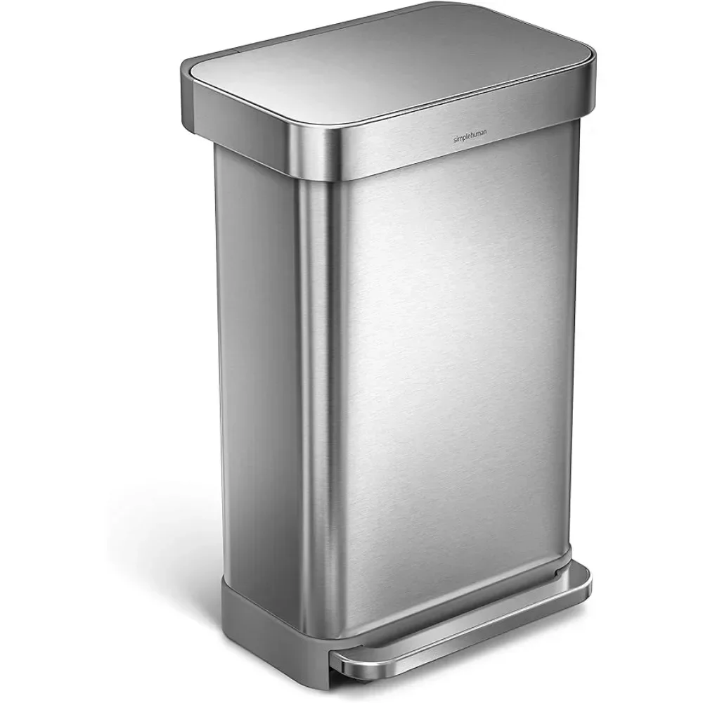 45 Liter / 12 Gallon Rectangular Hands-Free Kitchen Step Trash Can with Soft-Close Lid, Brushed Stainless Steel