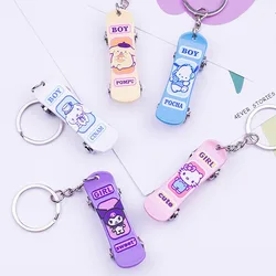 Sanrio Kawaii HelloKitty Kuromi Keychain Cartoon Pochacco Metal Skateboard Keyring Cute Anime Girl Backpack Pendant Jewelry