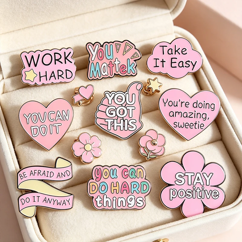 3-7pcs/set Spanish Sticky Notes Motivational Text Enamel Pin Humor Office Satirical Quotes You Are Allowed To Say NO Brooch Pins