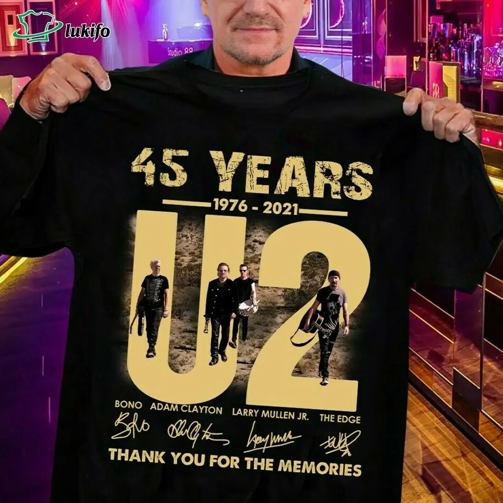 

45 лет U2 спасибо за надписи воспоминания унисекс shirt2024 Высококачественная брендовая Футболка повседневный принт 100% хлопок