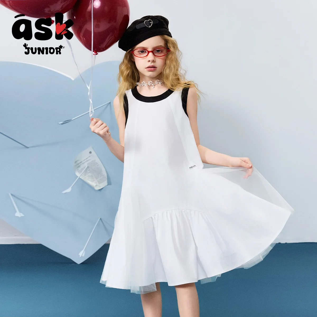 فستان بدون أكمام بحافة ألوان متباينة للفتيات الصغيرات الصغار في الصيف والرياح البسيطة #6