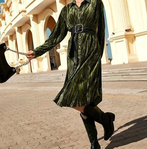 

Casual Dresses for Women Elegant Commuter Waistless Temperament Women's Cardigan Skirt Loose Shoulder Sleeves Shirt Party Dress