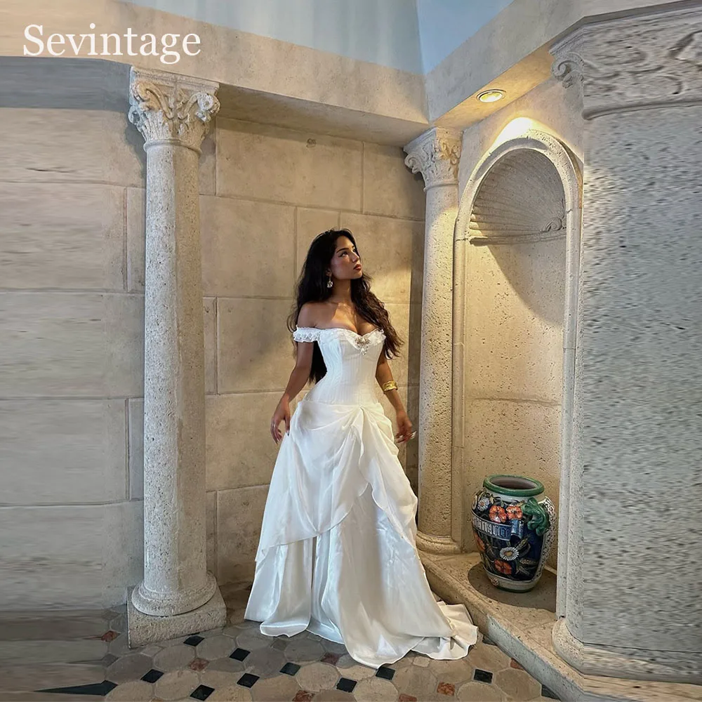 Sevintage Vintage Ivory Wedding Dresses Pleated Sweetheart A-Line Princess Bridal Gowns Floor Length Formal Prom Dresses Custom