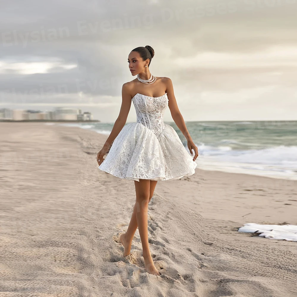 

Сексуальные мини-женские вечерние платья трапециевидной формы с аппликациями и кружевом по индивидуальному заказу, платья для выпускного вечера без бретелек, Vestidos Para Mujer Elegantes