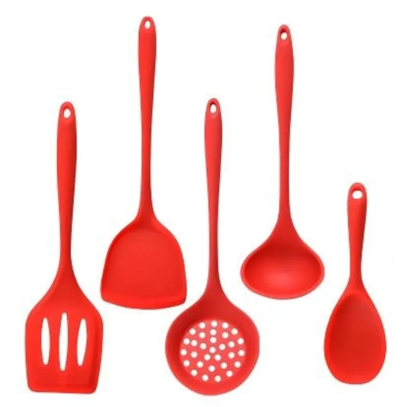 5 قطعة الغذاء الصف سيليكون أواني المطبخ مجموعة مقاومة للحرارة غير عصا ملعقة مغرفة مشقوق ملعقة أدوات الطبخ الأخضر #6