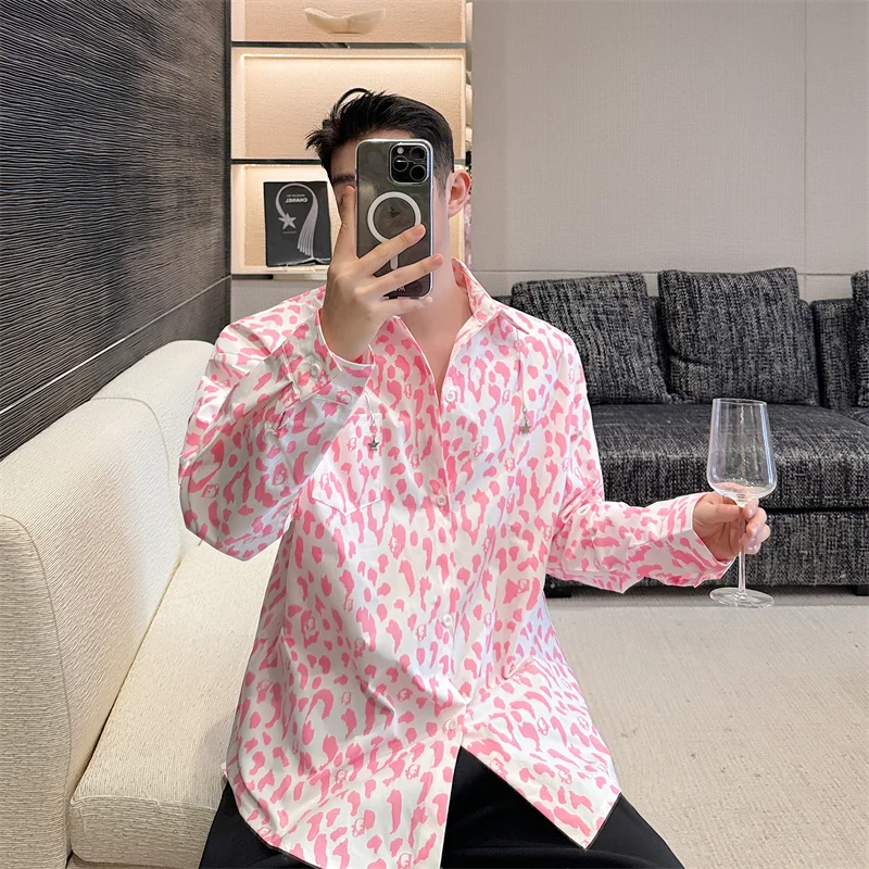 

Spring Summer Faionable Floral Print Men's Long Sve Casual irt Korean Design Sensation Drapey Internet Famous irt