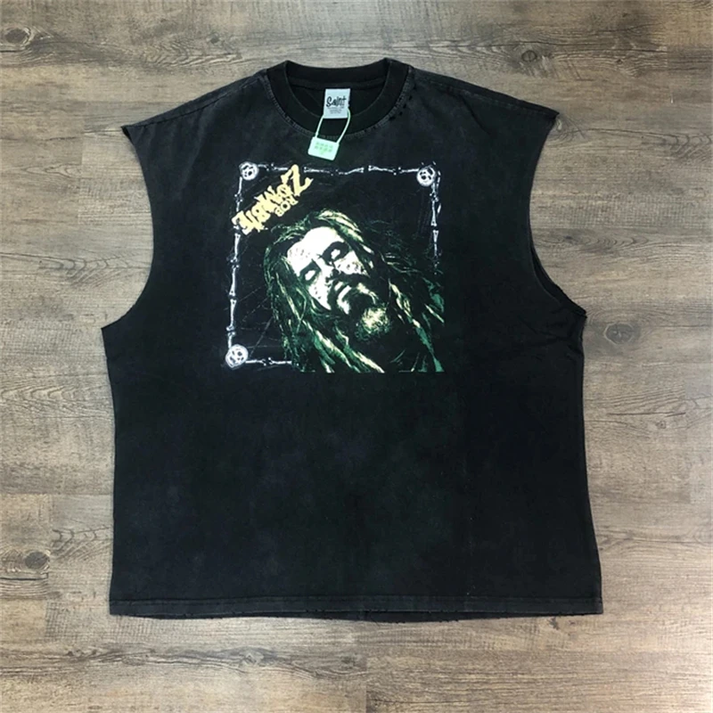 

Уличная одежда, винтажная одежда, летняя свободная жилетка большого размера, футболка на бретелях, футболка с потертостями в стиле хэви-метал, мужские и женские футболки