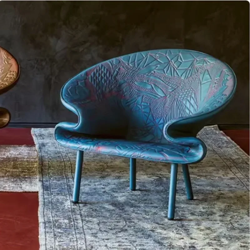 Sofa leather printing pattern personalized reception chair balcony leather art special-shaped single chair