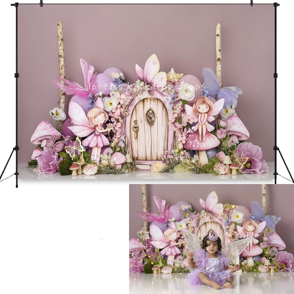 Fairy House Door And Butterfly Backdrops Kids Girl Birthday Cake Smash Photography Child Baby Photocall Wonderland Backgrounds