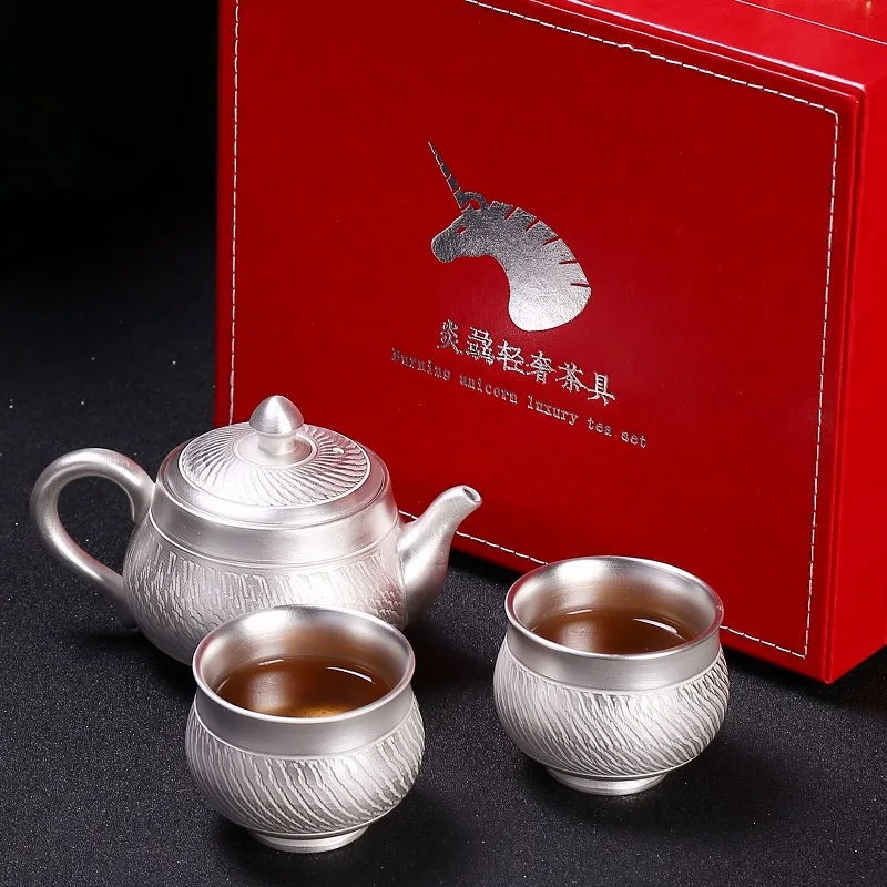 |of pure manual curing pot 999 sterling silver mine loader silver teapot home of tea, a pot of two cups of tea gifts