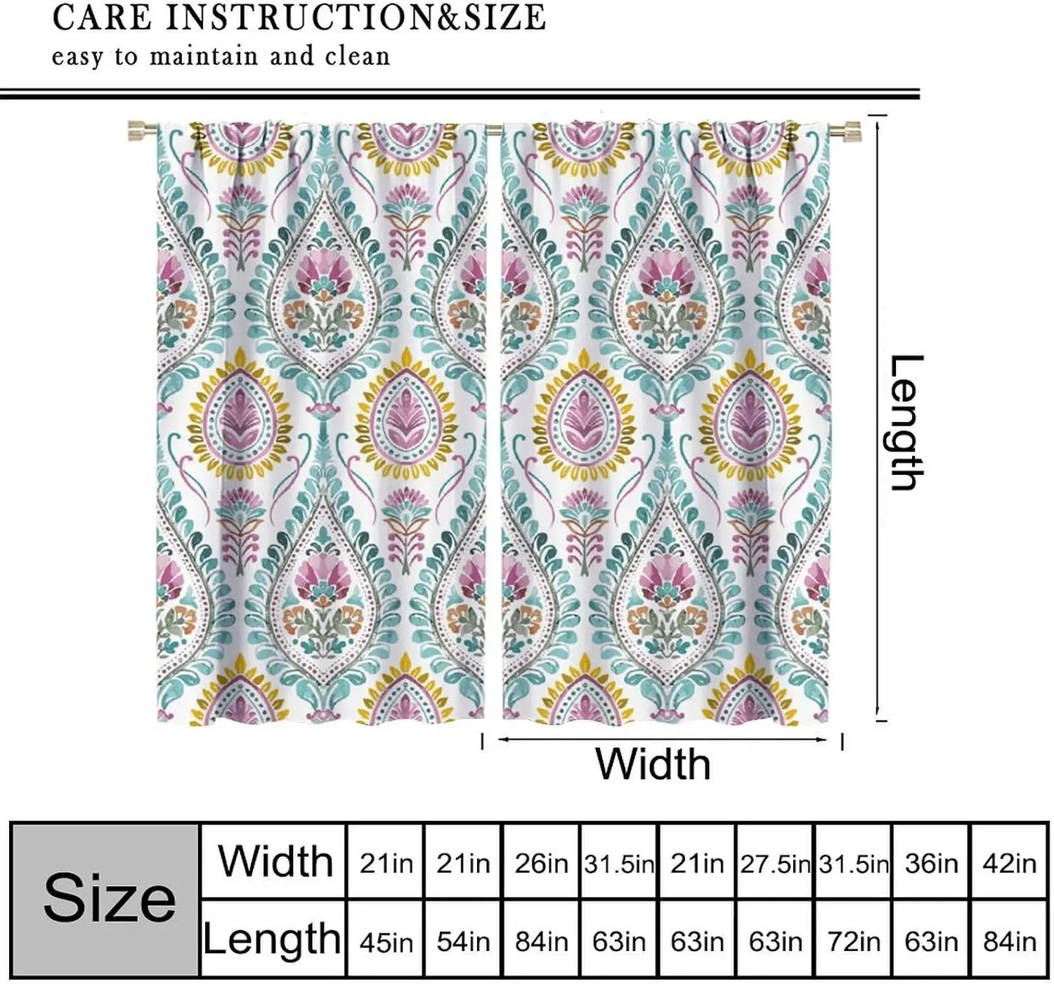 Boho Pastel Paisley Window Curtain 2 Panels, Retro Teardrop Bloom Yellow Edge Clean White Pattern,Drapes for Living Room Curtain
