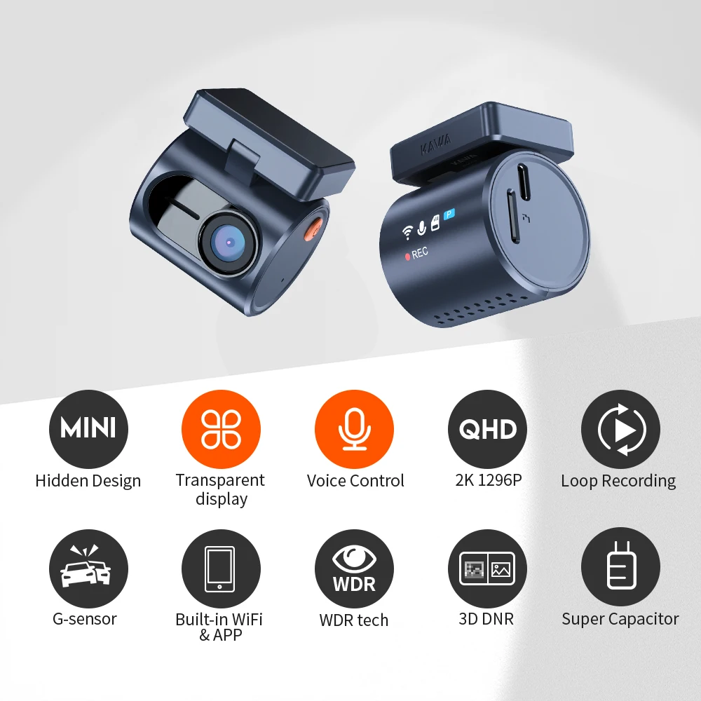 كاميرا داش كام KAWA MINI3 Pro Gen2 Car Dvr 2K مسجل فيديو تلقائي ترقية كاميرا السيارة، WiFi APP/التحكم الصوتي، كاميرا داشكام صغيرة للرؤية الليلية