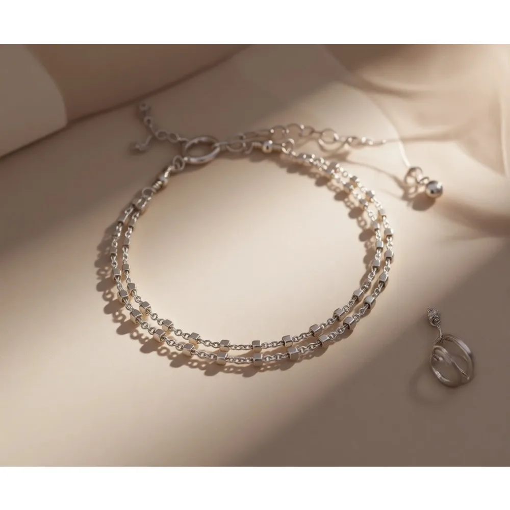 

Двойной браслет-цепочка на руку, 65-75 дюймов, минималистичный, из стерлингового серебра 925 пробы, подарок для женщин