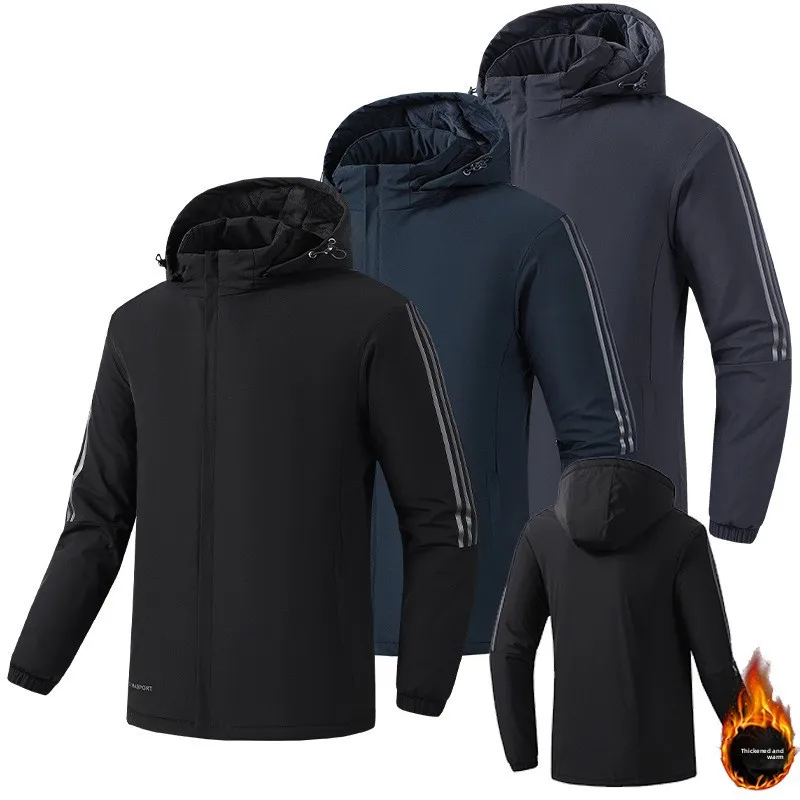 

2025 Autumn and Winter Fleece-Lined Short Cotton Jacket for Men, Plus Size, Warm Hooded Down Cotton Coat Outerwear