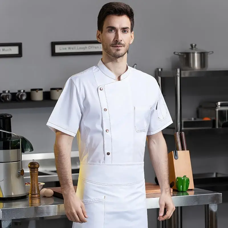 Chef Uniform Short Sleeved Hotel Kitchen Jacket Work Clothes Print Patterns Restaurant Cooking Breathable Cake Baking Shop Tops