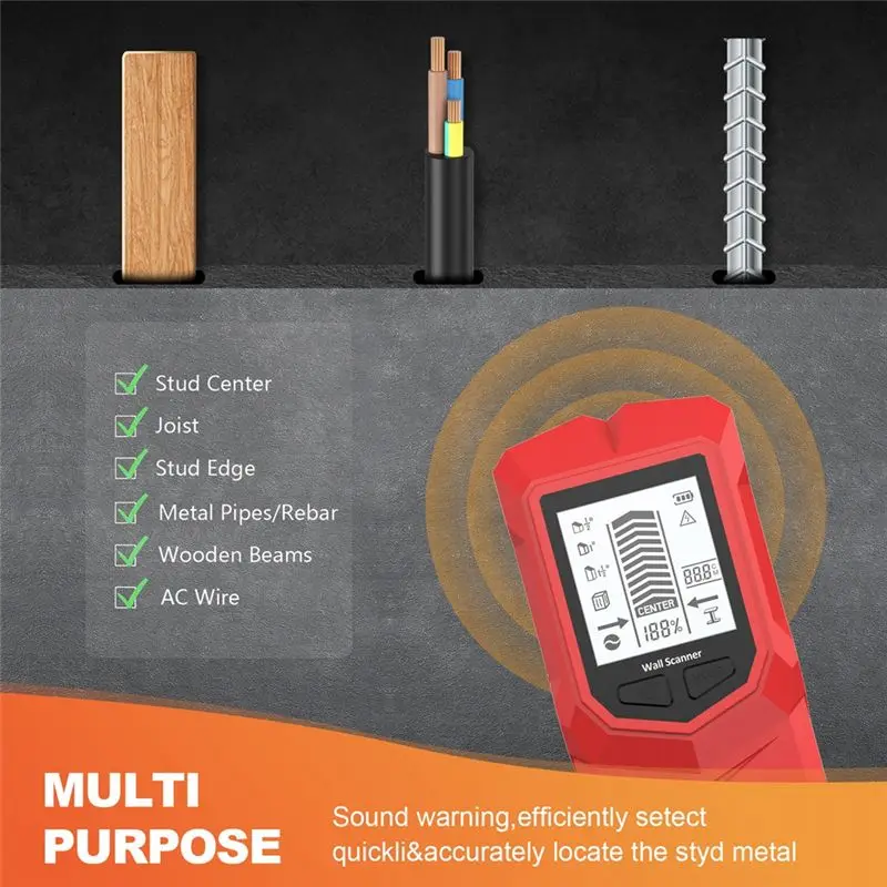 6-In-1 Wall Metal Detector Wall Stud Finder Wood Studs Voltage Live Wire Detect Wall Scanner Electric Box Finder