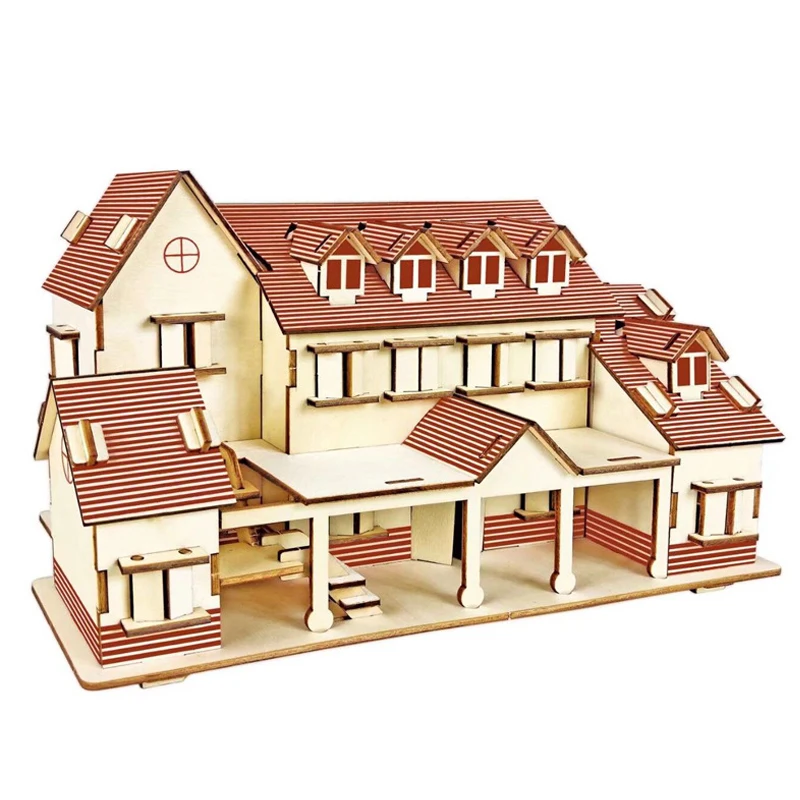 3D Wooden Jigsaw Doll House Villa Model DIY Dollhouse Wood Puzzle Children Educational Toys For Kids Girls Room Home Decoration