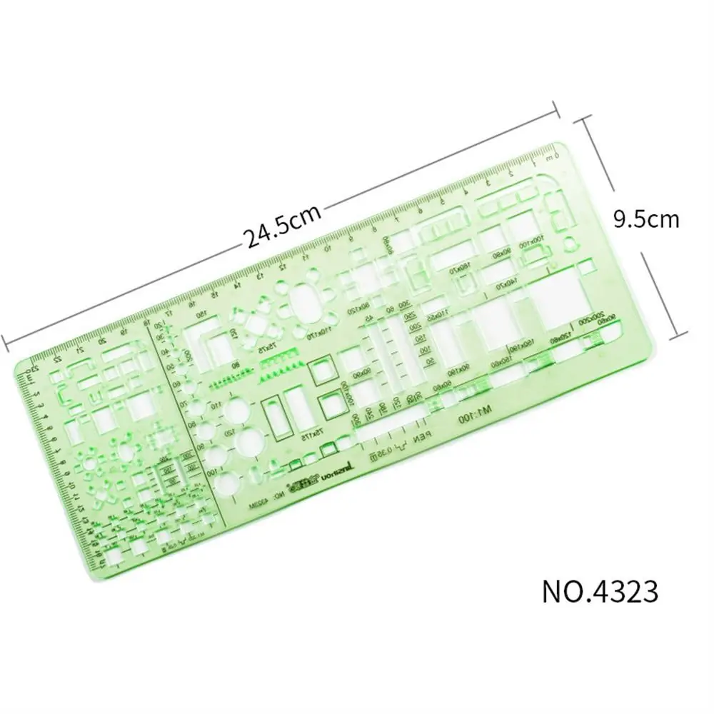 Penggaris 17 gaya penggaris plastik hijau, alat ukur stensil penggaris lengkung menggambar untuk pelajar