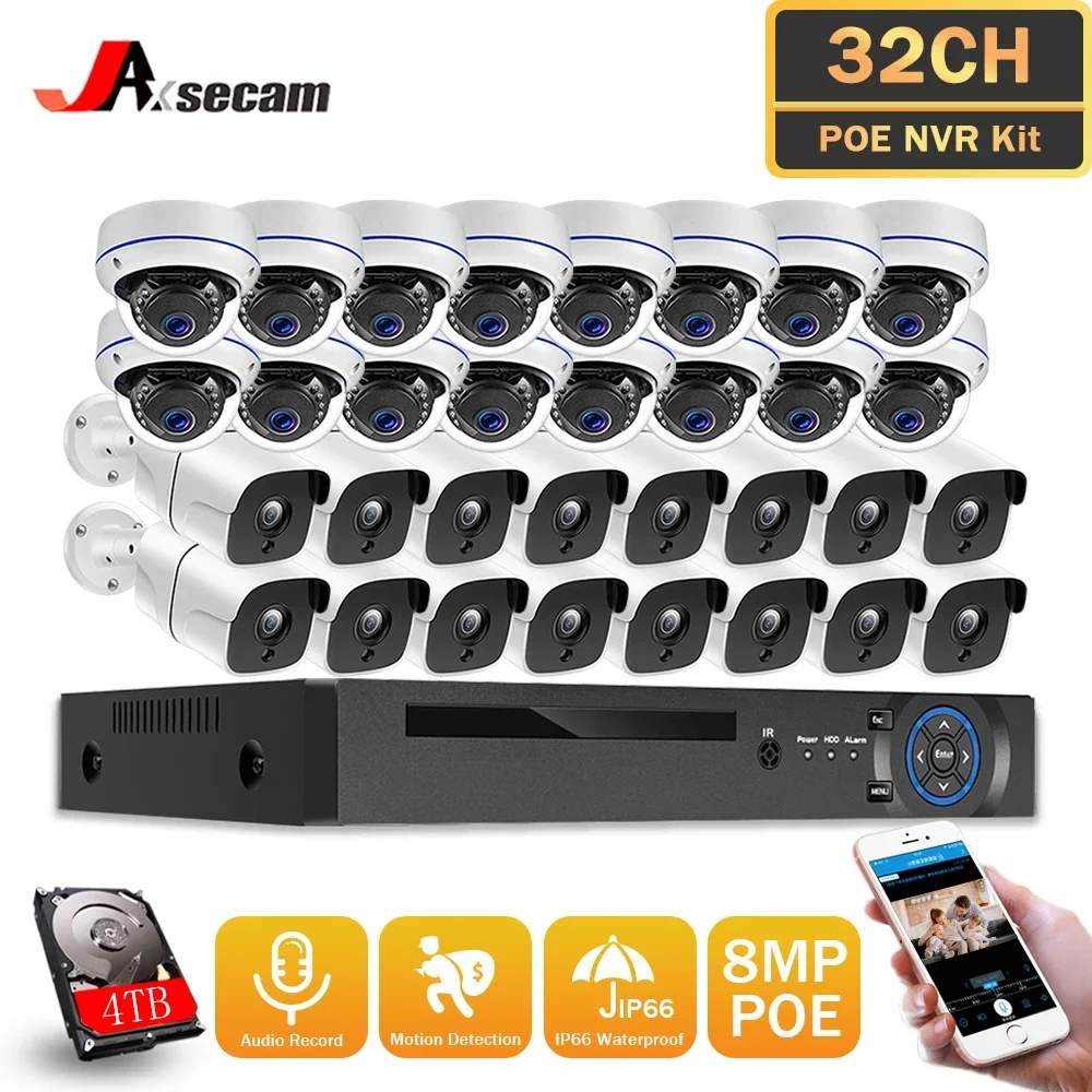 

H.265 32CH 4K POE NVR Kit 8MP CCTV security Indoor outdoor Waterproof Camera Audio Night Vision Camera Video Surveillance set