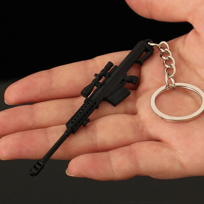 9cm Mini Gun Model Keychain USM-AI Model Jewelry Weapon Metal Pendant Key Chain Chaveiro Bag Car Key Holders Gift For Kids Men