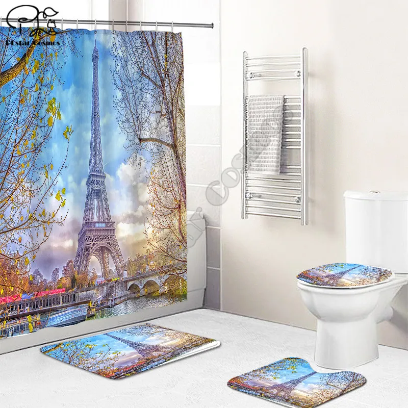 Scenery Bathroom Set Together Shower Curtain Rug Set Bathroom Mats Rugs Toilet Decor Mat 3D Printed 02