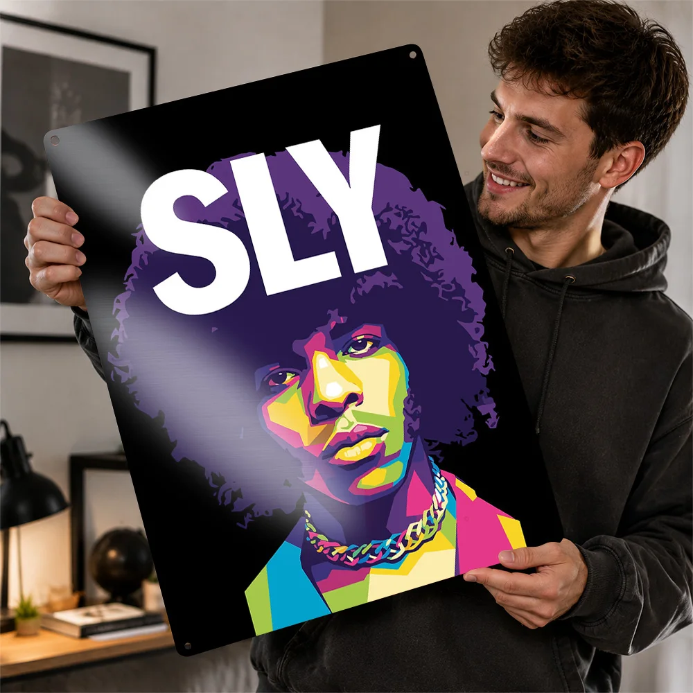 Sly Stone Color Block Portrait Printed Poster Customized Metal Sign Classic Singer Style Wall Art Enhances Entertainment Space