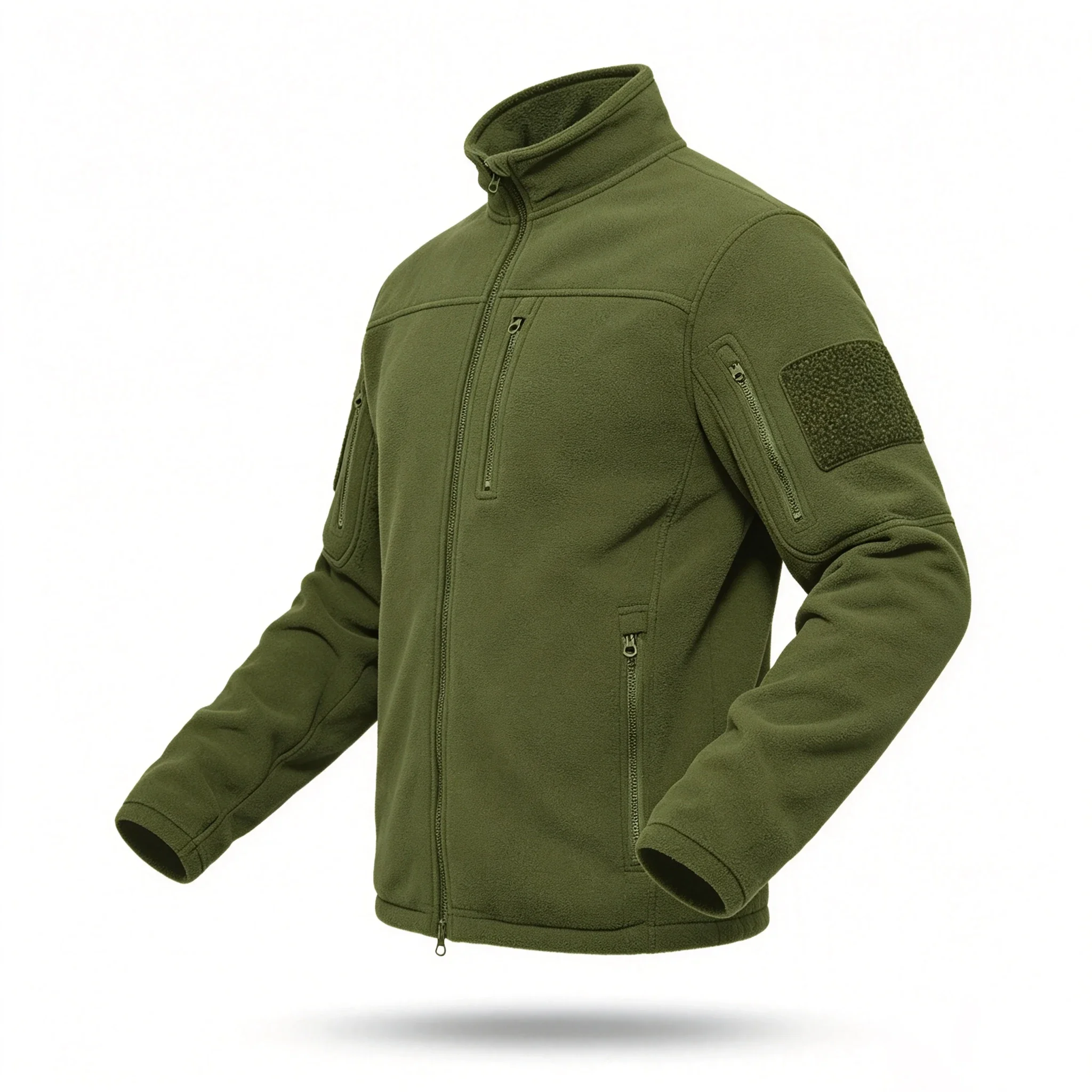 Men Stand Collar Fleece Tactical Jacket Winter Warm Soft Shell Outdoor Hiking Camping Workwear Coat Loose Fit Male Sports Outerw