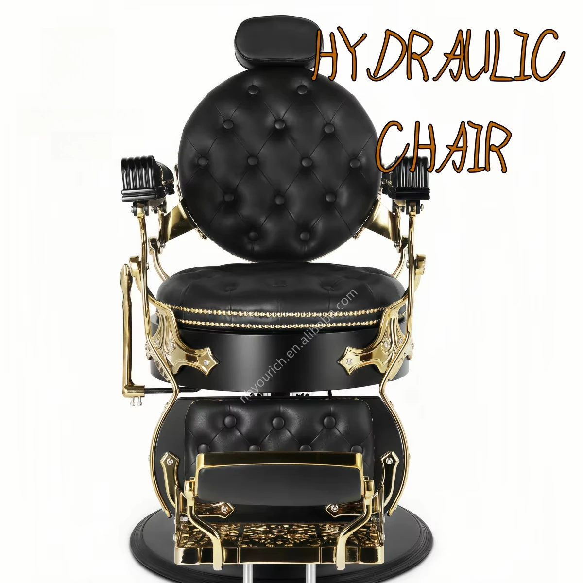 

Black Gold Salon Chair Vintage Barber Chair 360 Degree Rotating Oil Head Chair
