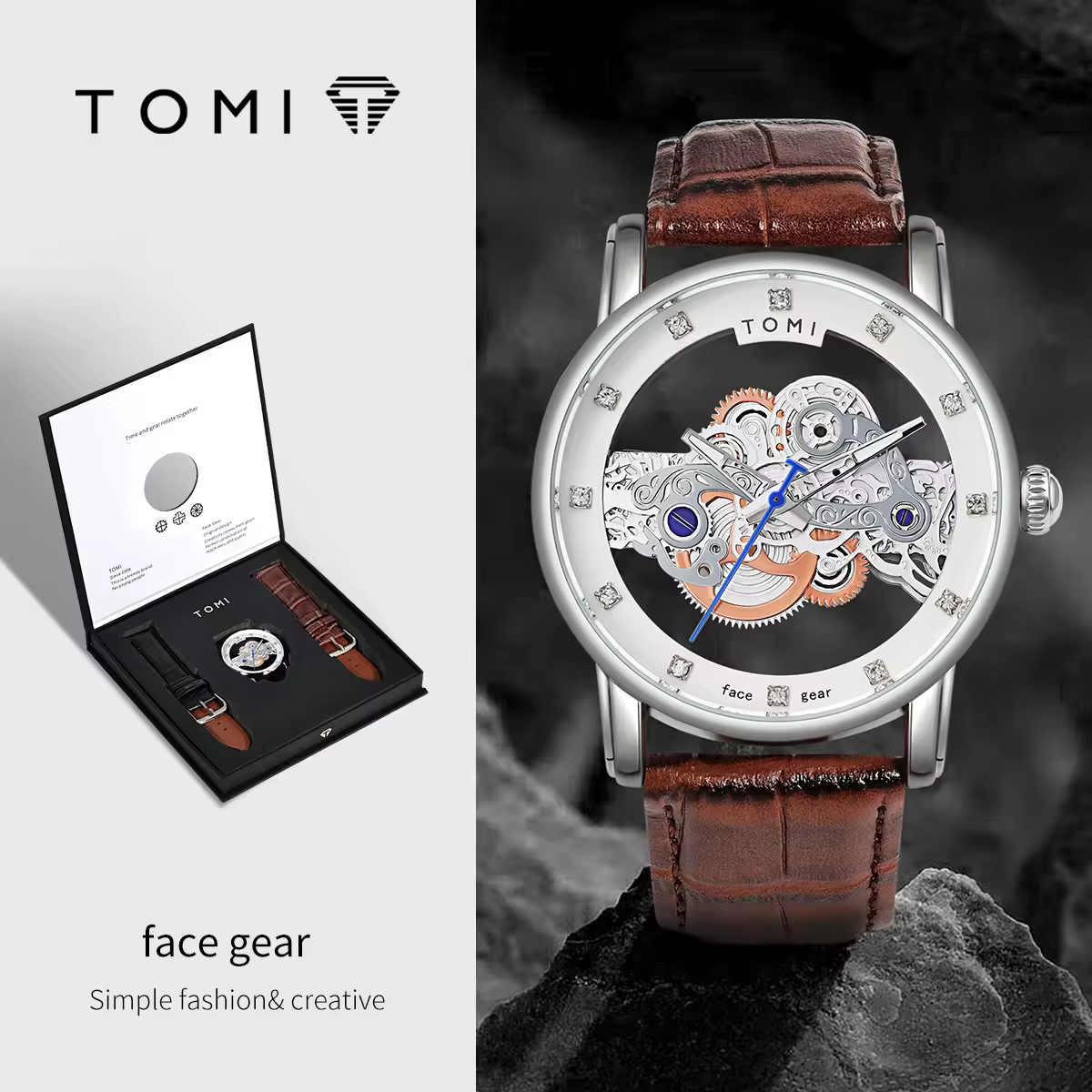 שעון חדש פופולרי TOMI יוקרתי לגברים ונשים שעון קוורץ עם יהלומים ריקים