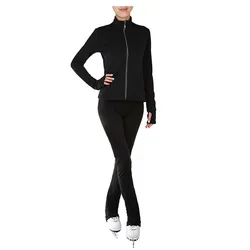 customized kid adult figure skating suit set top jacket long pants black velvet 4color to choose solid color leotards for girls