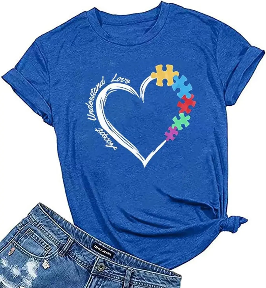 Be Kind Autism Shirt Women Autism Awareness Tee Accept Understand Love T-Shirt Casual Short Sleeve Graphic Tee Tops