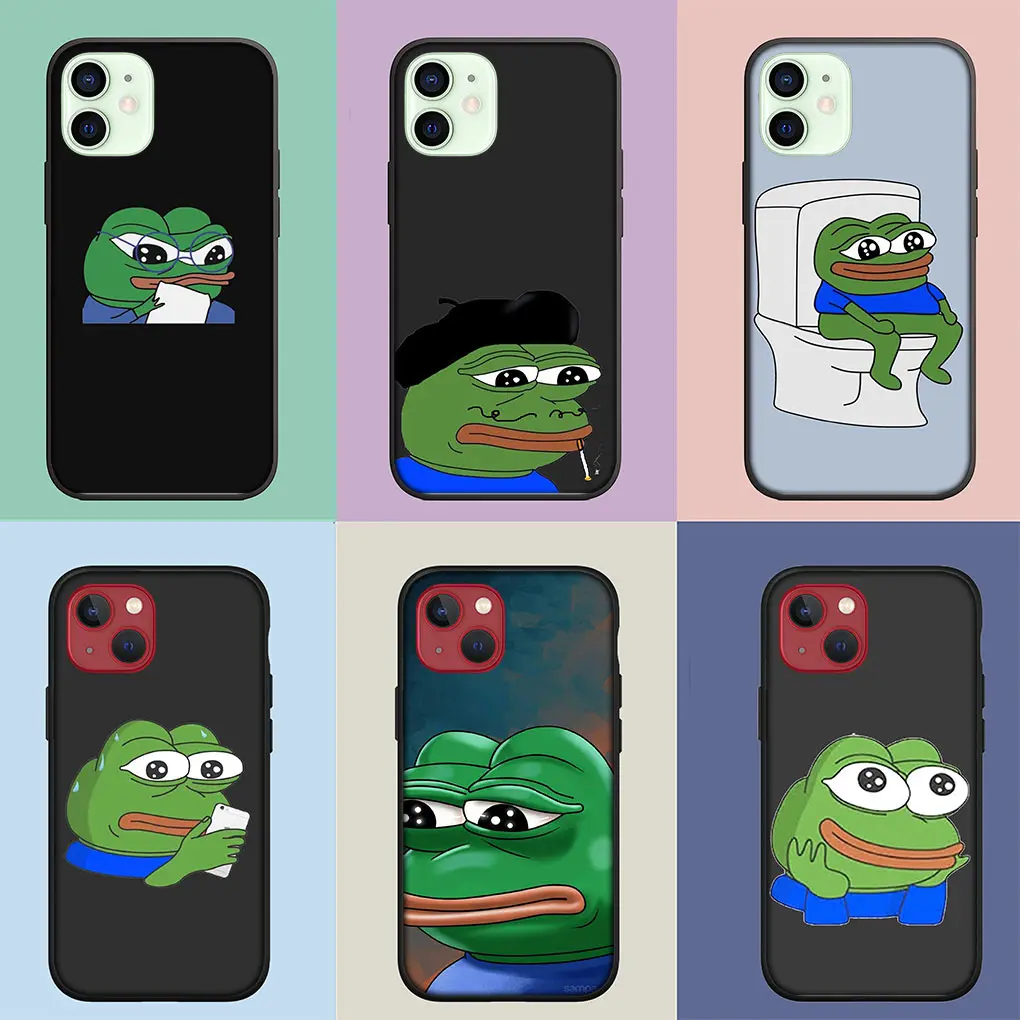 Sad Frog Pepe Funny Phone Cover Case for Apple iPhone 15 14 Plus 13 12 Mini Pro Max XR + 13Pro 14+ 15+ Funda Coque Soft Casing