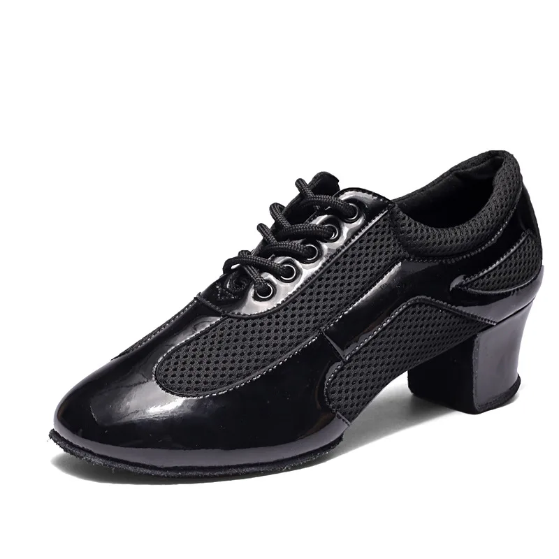 

Split Sole Flexiable Men Latin Ballroom Dance Shoes Black Patent Leather Indoor Suede Outsole Outdoor Rubber Outsole