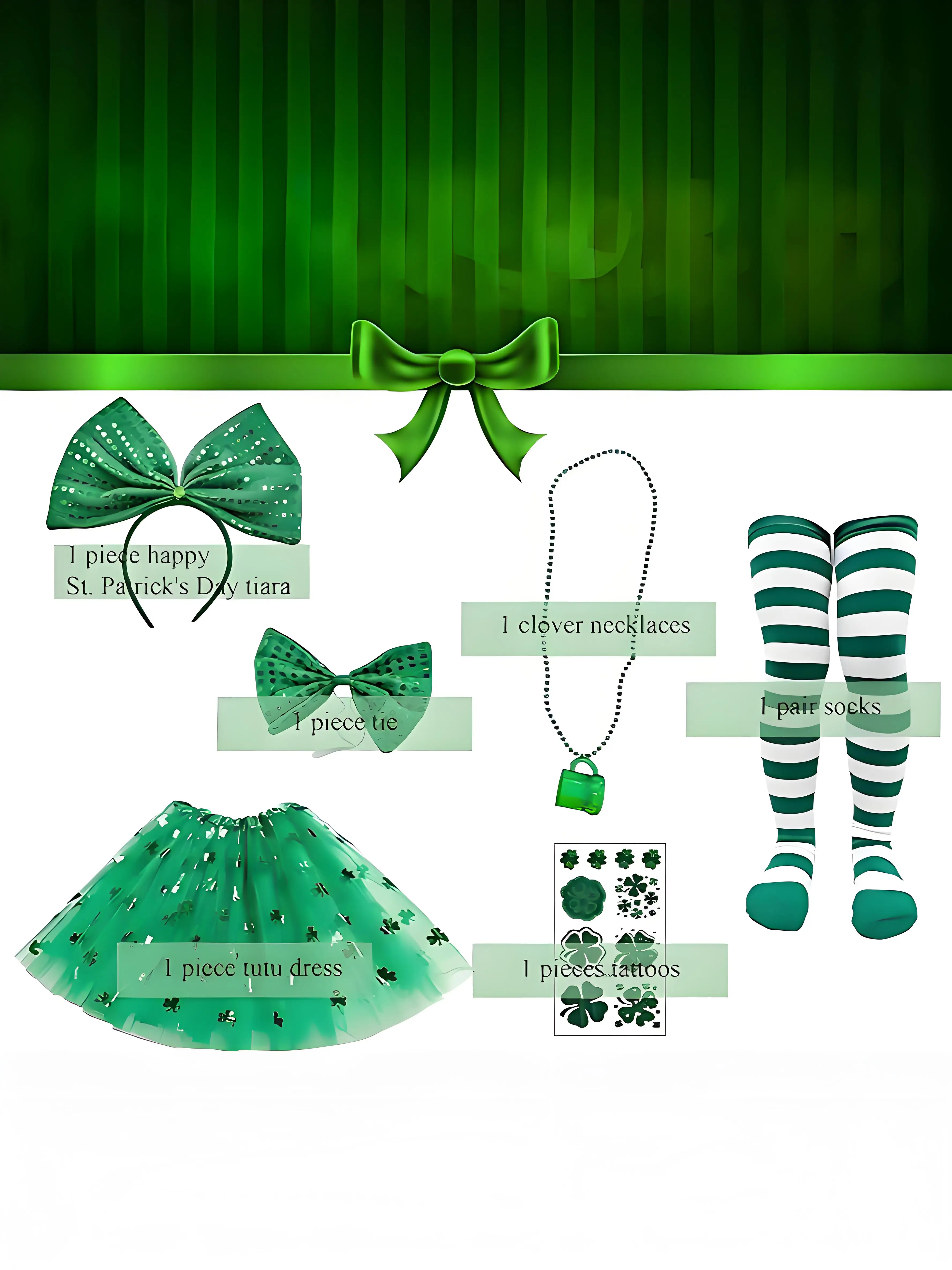Платье Amazon Shamrock, повязка на голову, ожерелье, носки, галстук, татуировки, наклейки на день Святого Патрика, ирландский набор