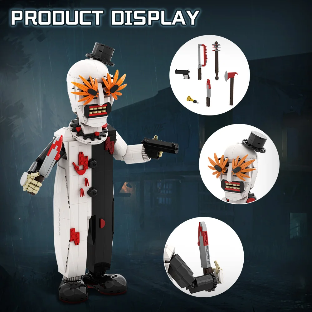

MOC Terifier Art the Clown Figure Building Blocks Model Horror Art the Clown Characters Bricks Assembly Toys Kid Halloween Gifts