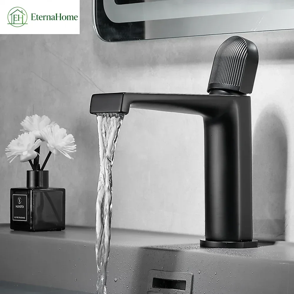 Basin Faucets Black/Gray/White/Silver Unique Design Rotary Switch Waterfall Faucet Hot & Cold Water Taps Bathroom Accessories
