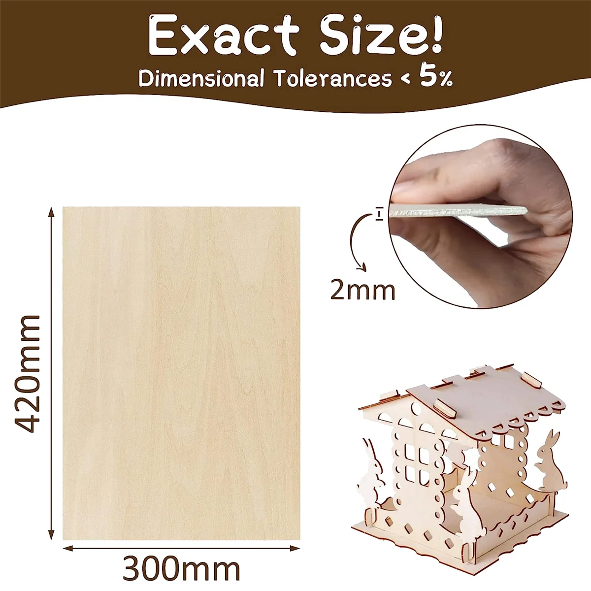 A94Z 10 x Plywood Panels , A3 Wooden Panel, Fretsaw Wood for DIY Woodworking, Laser Processing, Model Making,400 x 300 x 2 mm