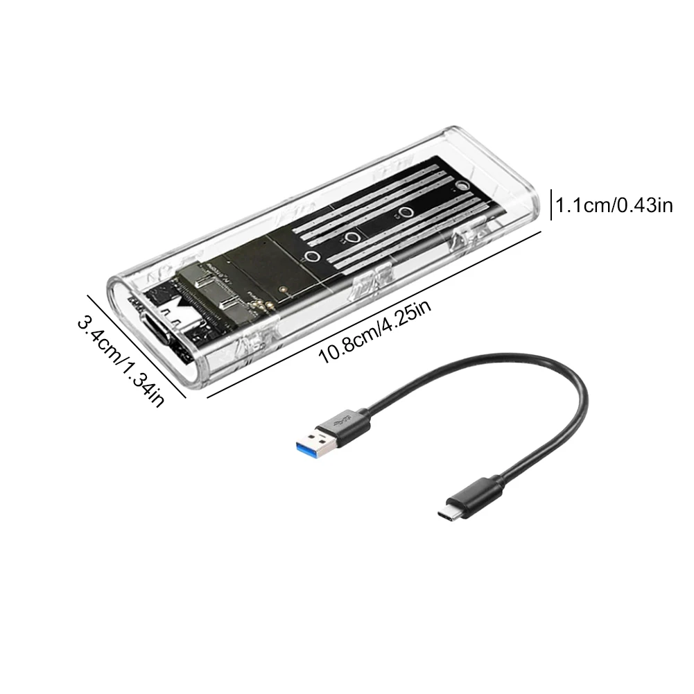 M.2 NGFF SATA Type C USB 3.1 Transparent External SSD Case 10Gbps SSD Enclosure External SSD Adapter for 2230/2242/2260/2280