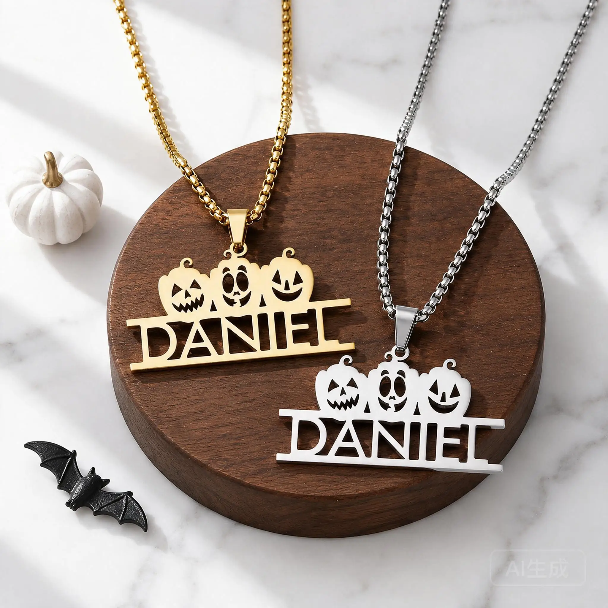 Luxury Personalized Name Necklace Triple Pumpkin Pendant Halloween Themed Luxury Text Spooky Jewelry Party Holiday Gift For All